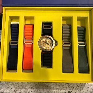 Invicta Gold-Tone Dive Watch with Yellow Dial and Multi-Color Nylon Straps